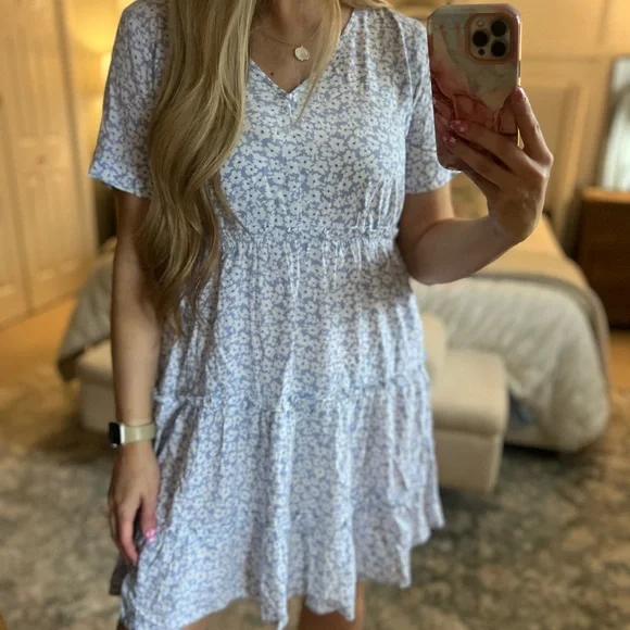 J. Crew Blue and White Floral Mini Dress - Picture 1 of 4